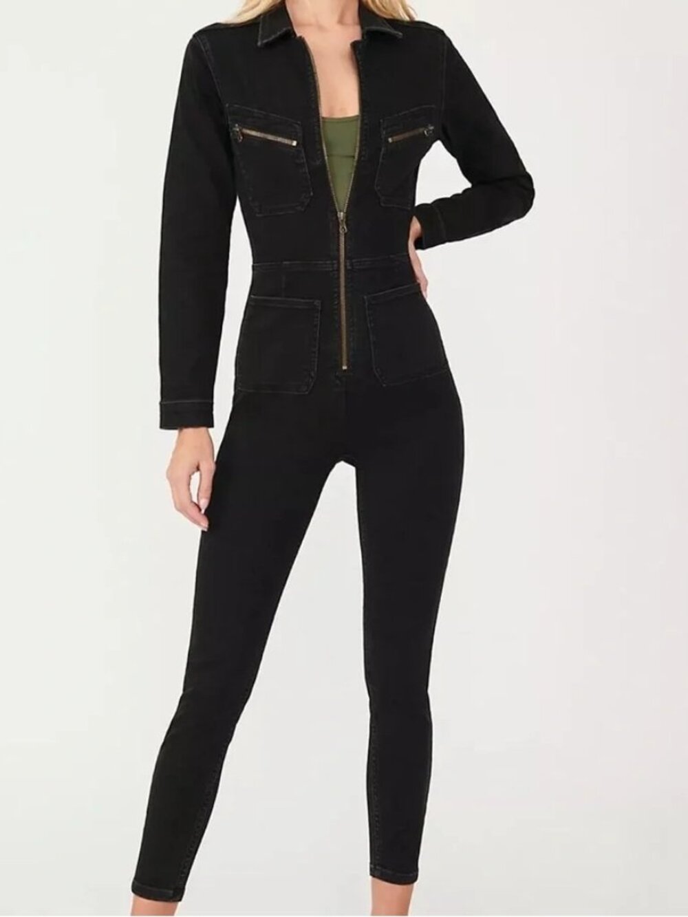 Free People Black Lennox Jumpsuit Stretch Denim Utility Women's S